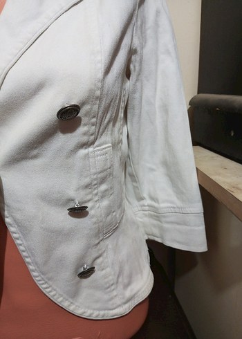 Düğmeli Beyaz Mini Denim Blazer - Görsel 2