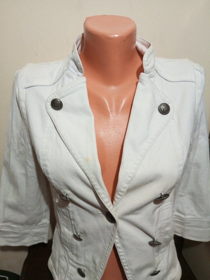 Düğmeli Beyaz Mini Denim Blazer - Görsel 3