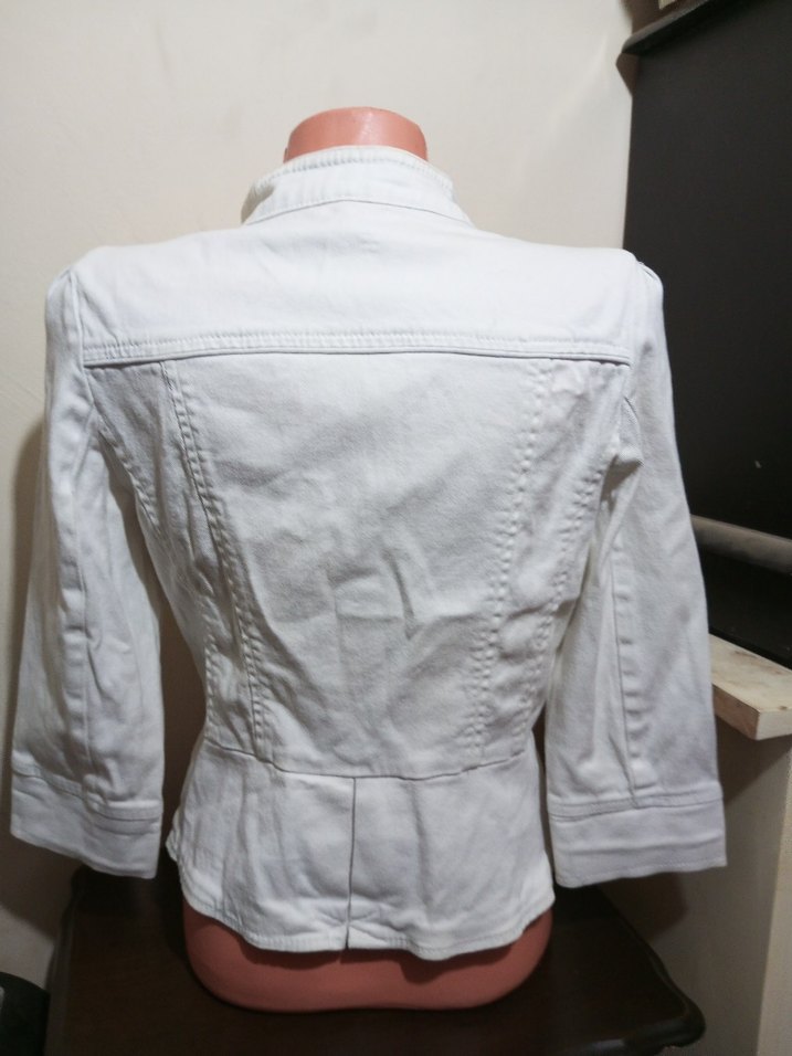 Düğmeli Beyaz Mini Denim Blazer - Görsel 5