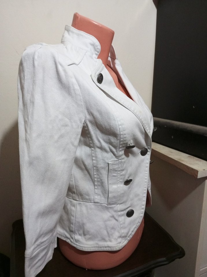 Düğmeli Beyaz Mini Denim Blazer - Görsel 4