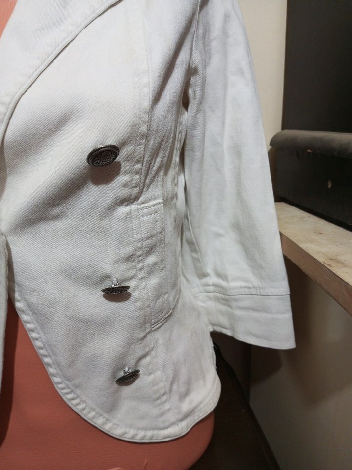 Düğmeli Beyaz Mini Denim Blazer - Görsel 2