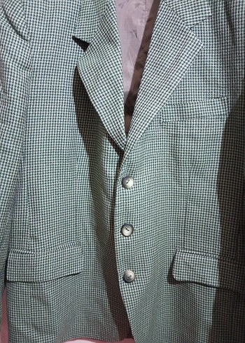 Yeşil, Siyah Kareli Düğmeli Erkek Ceket - Görsel 3