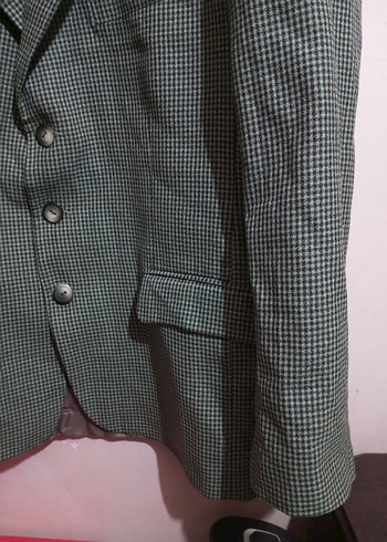 Yeşil, Siyah Kareli Düğmeli Erkek Ceket - Görsel 2