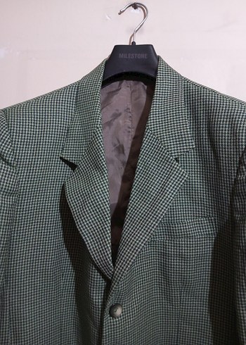 Yeşil, Siyah Kareli Düğmeli Erkek Ceket - Görsel 4