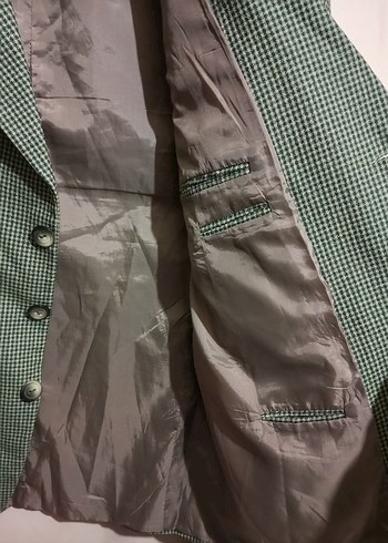 Yeşil, Siyah Kareli Düğmeli Erkek Ceket - Görsel 6