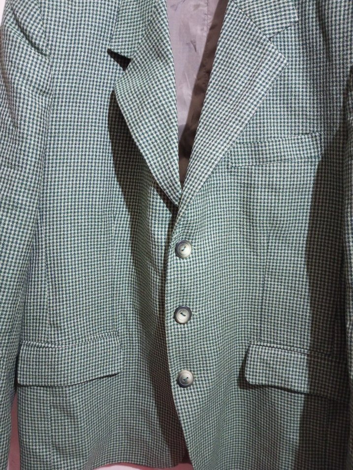 Yeşil, Siyah Kareli Düğmeli Erkek Ceket - Görsel 3