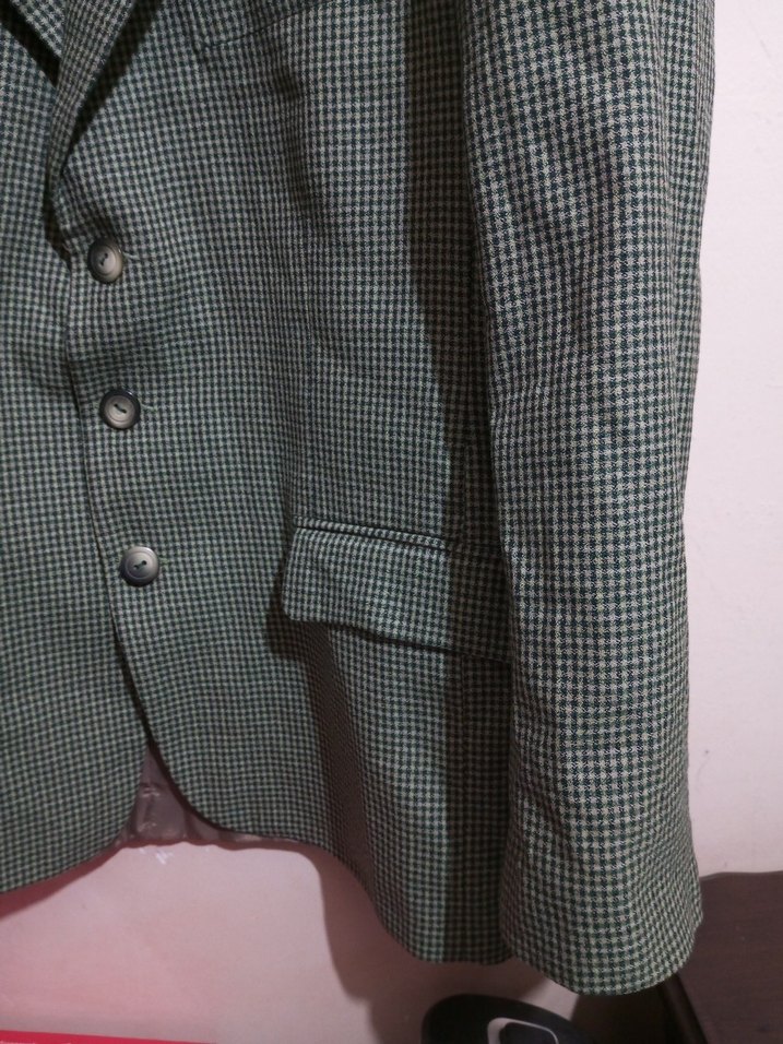 Yeşil, Siyah Kareli Düğmeli Erkek Ceket - Görsel 2