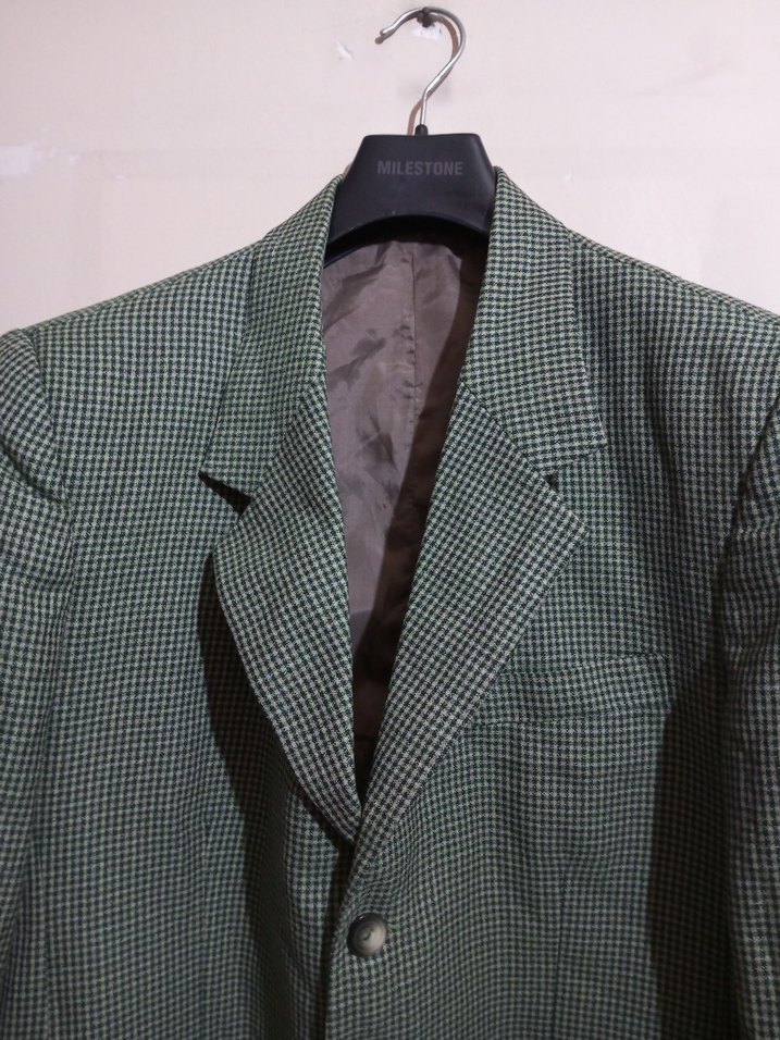Yeşil, Siyah Kareli Düğmeli Erkek Ceket - Görsel 4