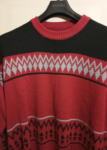 Kırmızı Desenli Triko Erkek Kazak - Görsel 4