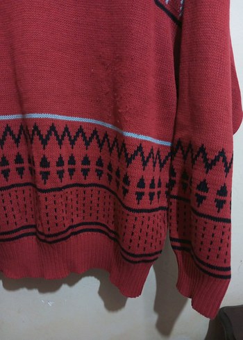 Kırmızı Desenli Triko Erkek Kazak - Görsel 2