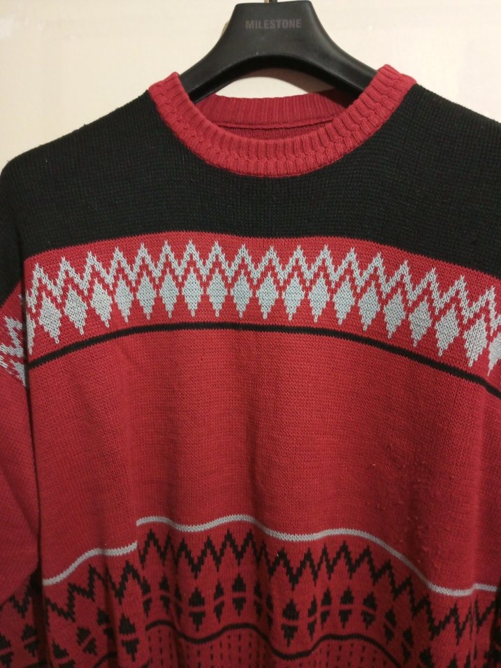 Kırmızı Desenli Triko Erkek Kazak - Görsel 4