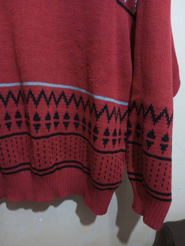 Kırmızı Desenli Triko Erkek Kazak - Görsel 2