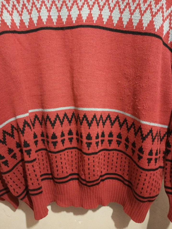 Kırmızı Desenli Triko Erkek Kazak - Görsel 3