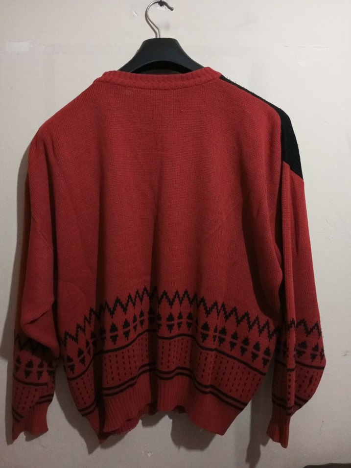 Kırmızı Desenli Triko Erkek Kazak - Görsel 5