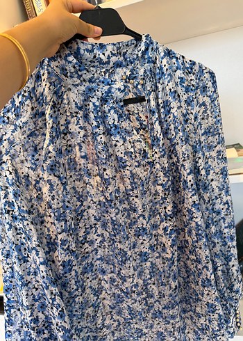 H&M Uzun Kollu Bohem Mavi Desenli Bluz