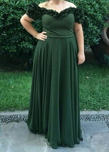 Yeşil 3 boyutlu çiçekli abiye