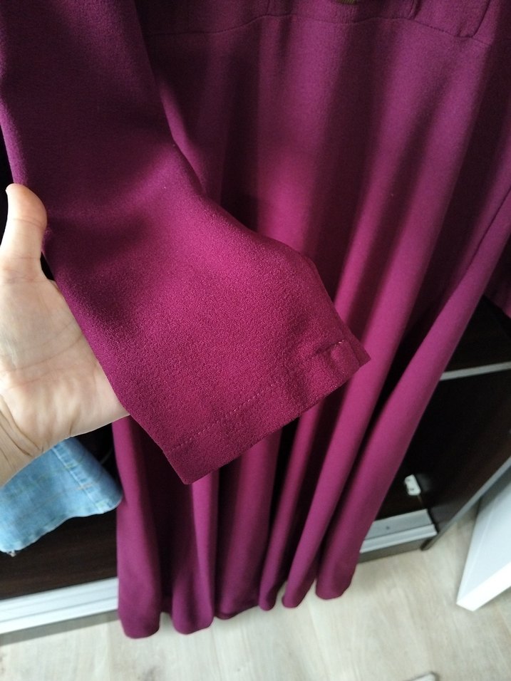 Düğmeli Bordo Kadın Uzun Elbise - Görsel 3