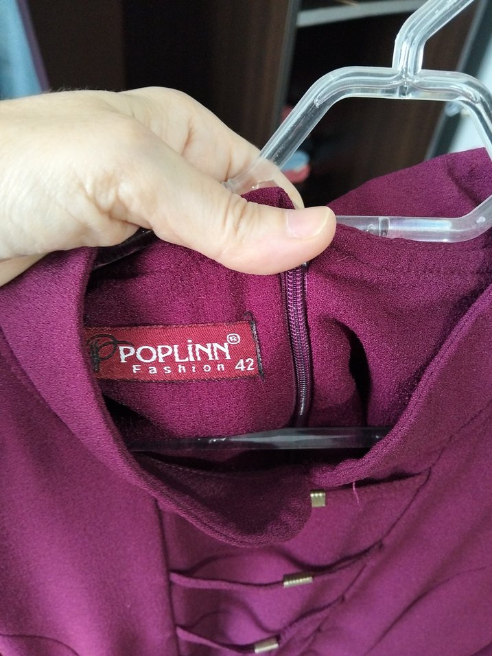 Düğmeli Bordo Kadın Uzun Elbise - Görsel 4