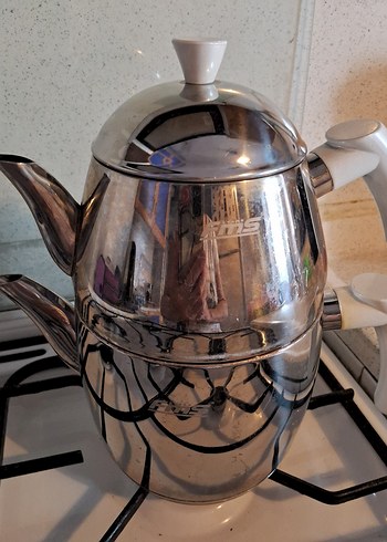 Beyaz Saplı Gri Çelik Çaydanlık - Görsel 5