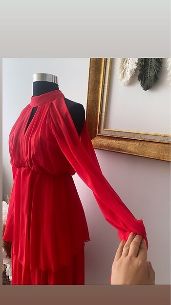 36 Beden #kırmızı #tül #katkat #elbise