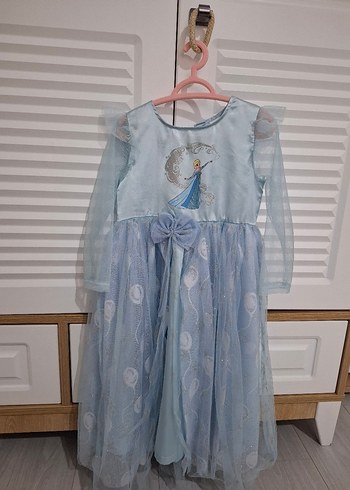 elsa Mavi Uzun Kollu Kız Çocuk Elbisesi