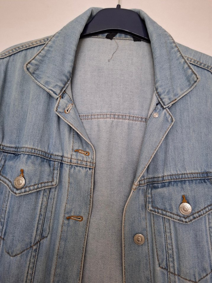 Düğmeli Uzun Mavi Kadın Kot Ceket - Görsel 2
