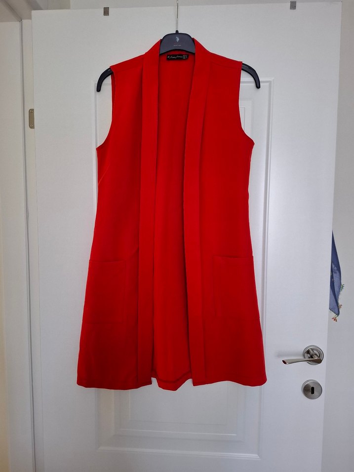 Kırmızı Midi Uzunlukta Drapeli Kadın Yelek - Görsel 2