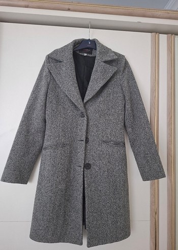 Düğmeli Gri Klasik Kaban - Görsel 2