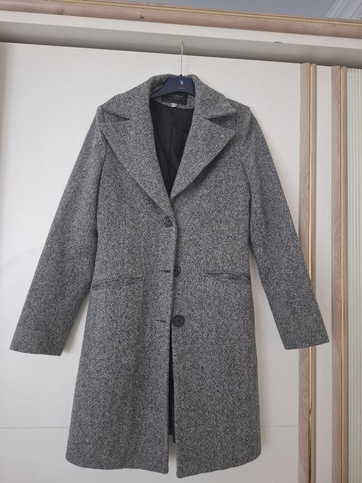 Düğmeli Gri Klasik Kaban - Görsel 2