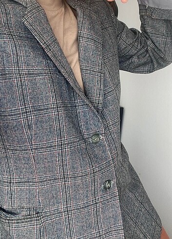 m Beden Gri ekose oversize blazer