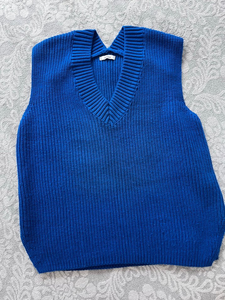 Mavi V Yaka Örgü Kadın Süveter - Görsel 3