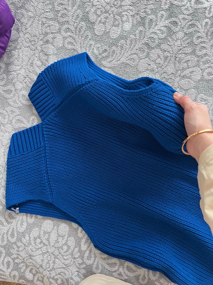 Mavi V Yaka Örgü Kadın Süveter - Görsel 2