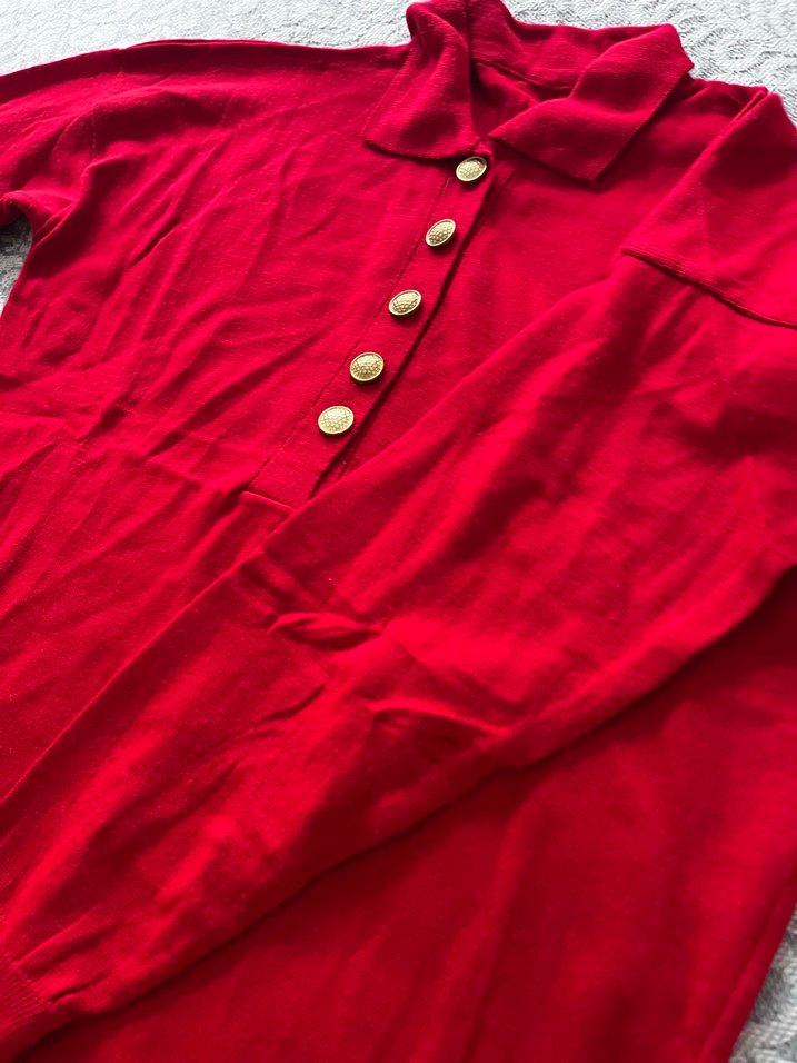 Düğmeli Kırmızı Kadın Uzun Kollu Kazak - Görsel 2