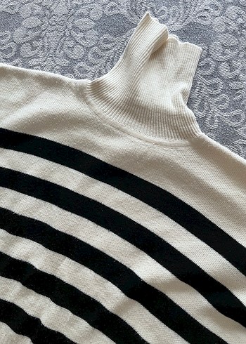 Siyah beyaz Çizgili triko Kadın Kazak - Görsel 2