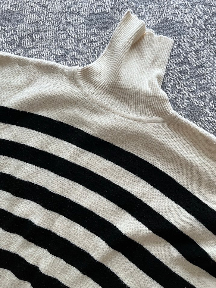 Siyah beyaz Çizgili triko Kadın Kazak - Görsel 2