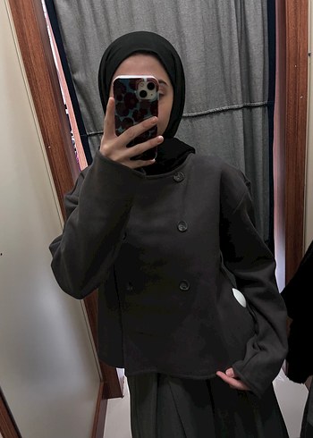 Gri Düğmeli Kadın Midi Kaban - Görsel 3