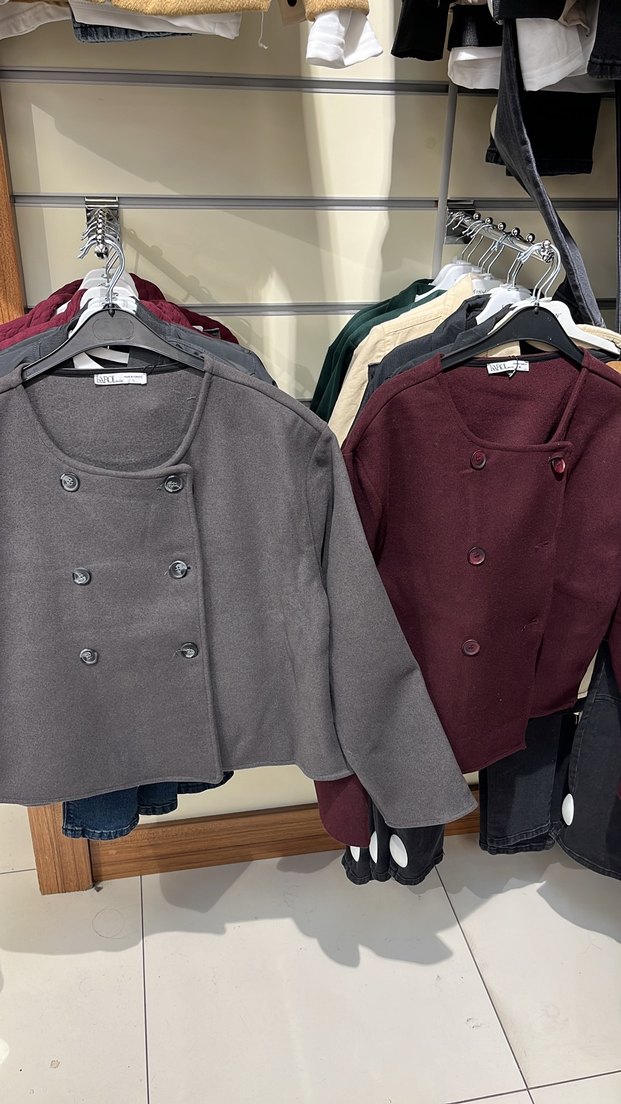 Gri Düğmeli Kadın Midi Kaban - Görsel 2