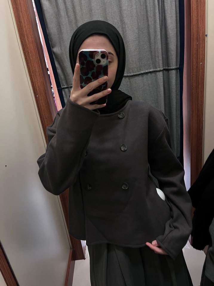 Düğmeli Gri Kadın Midi Kaban - Görsel 3