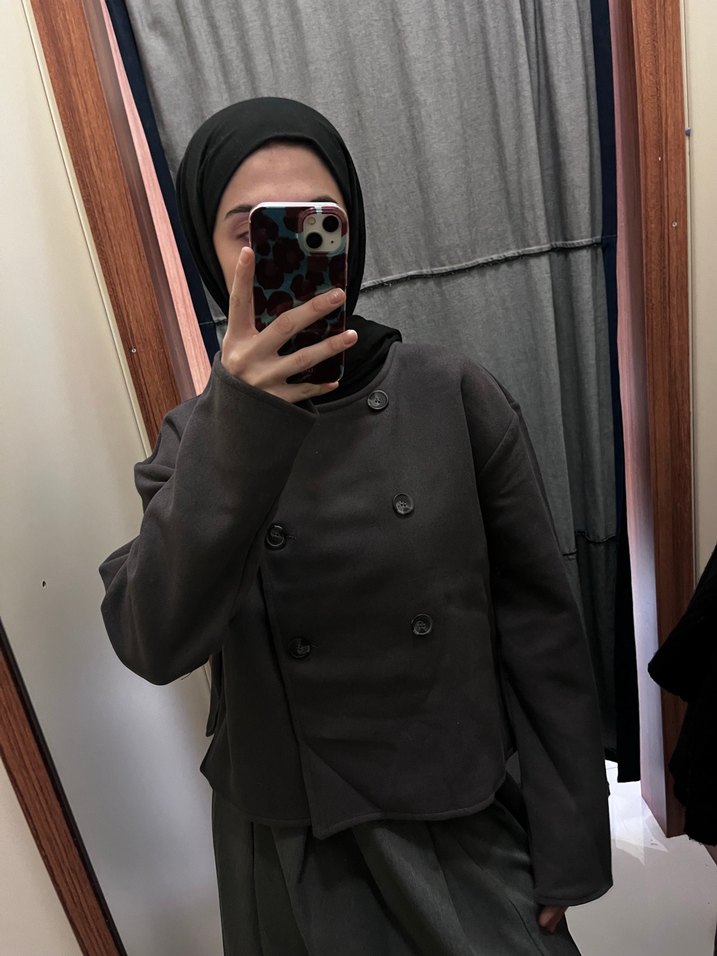 Düğmeli Gri Kadın Midi Kaban - Görsel 4