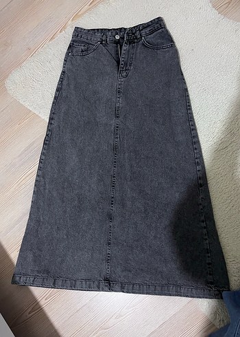 Gri Uzun Denim Kadın Etek - Görsel 2