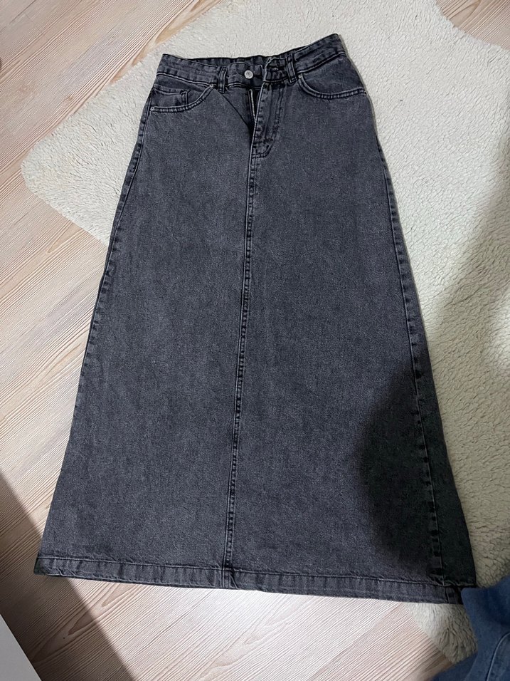 Gri Uzun Denim Kadın Etek - Görsel 2