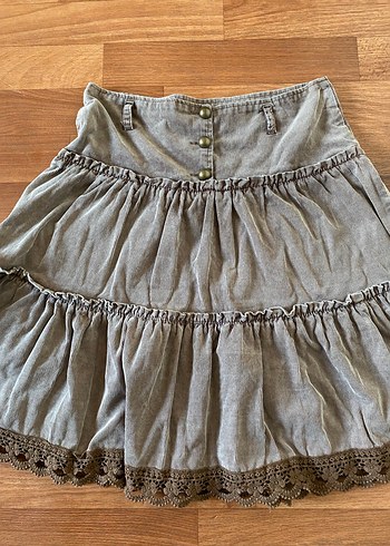 s Beden Y2K S Beden Fırfırlı Kahverengi Denim Etek