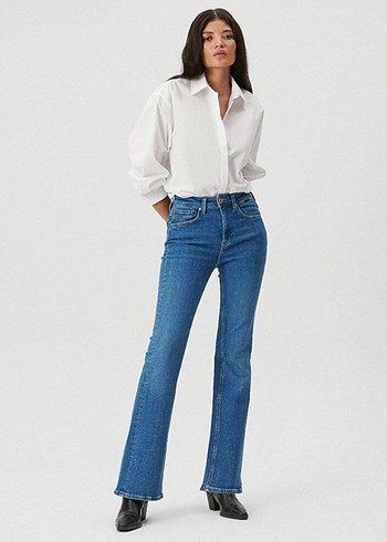 Kadın XS Mavi İspanyol Paça Denim Pantolon