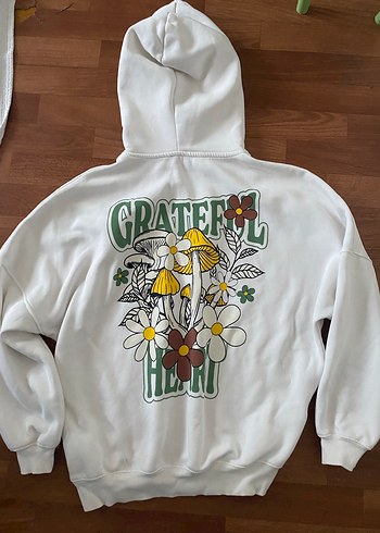 Beyaz Mavi Kapüşonlu Kadın Sweatshirt - Görsel 5