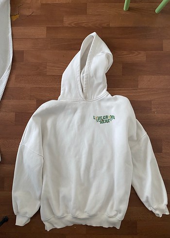 Beyaz Mavi Kapüşonlu Kadın Sweatshirt - Görsel 2