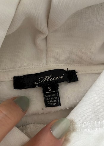 Beyaz Mavi Kapüşonlu Kadın Sweatshirt - Görsel 4