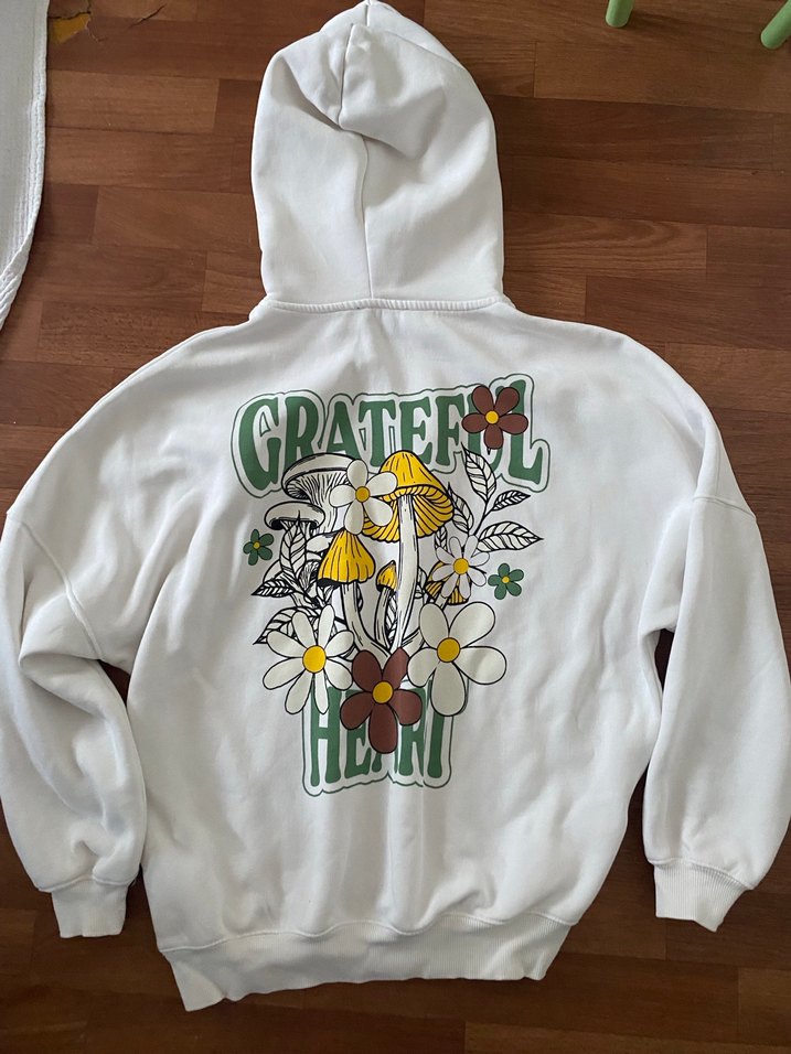 Beyaz Mavi Kapüşonlu Kadın Sweatshirt - Görsel 5