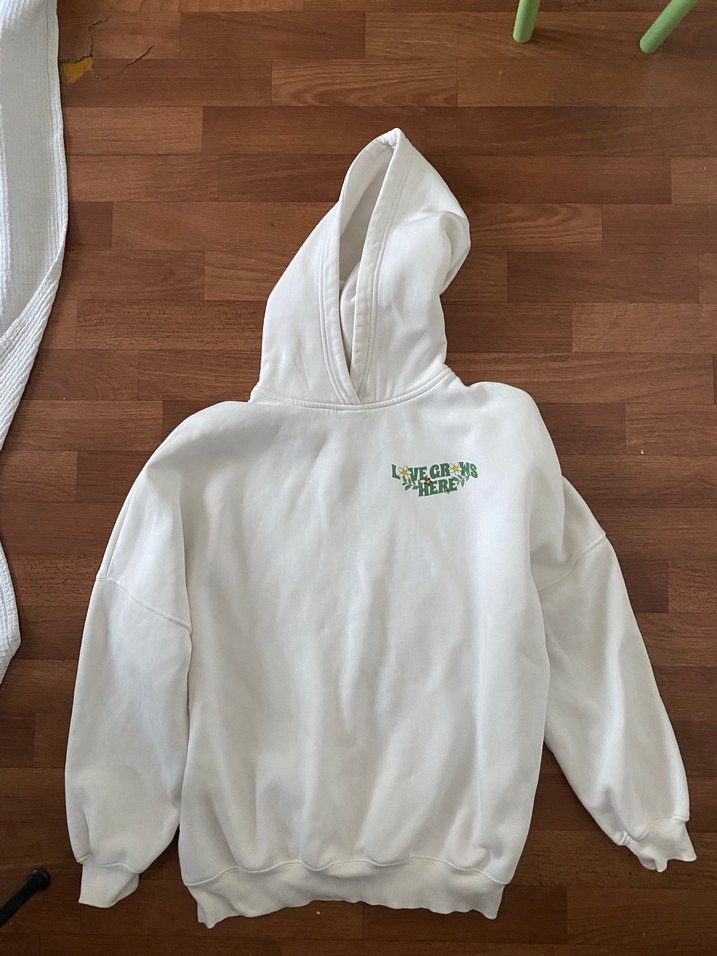 Beyaz Mavi Kapüşonlu Kadın Sweatshirt - Görsel 2