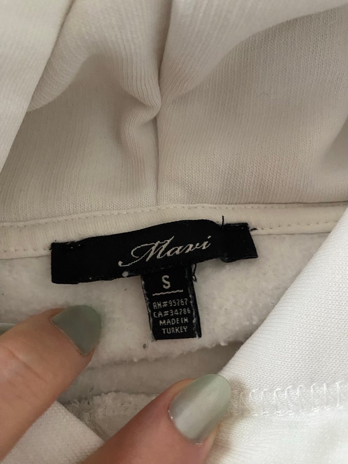 Beyaz Mavi Kapüşonlu Kadın Sweatshirt - Görsel 4