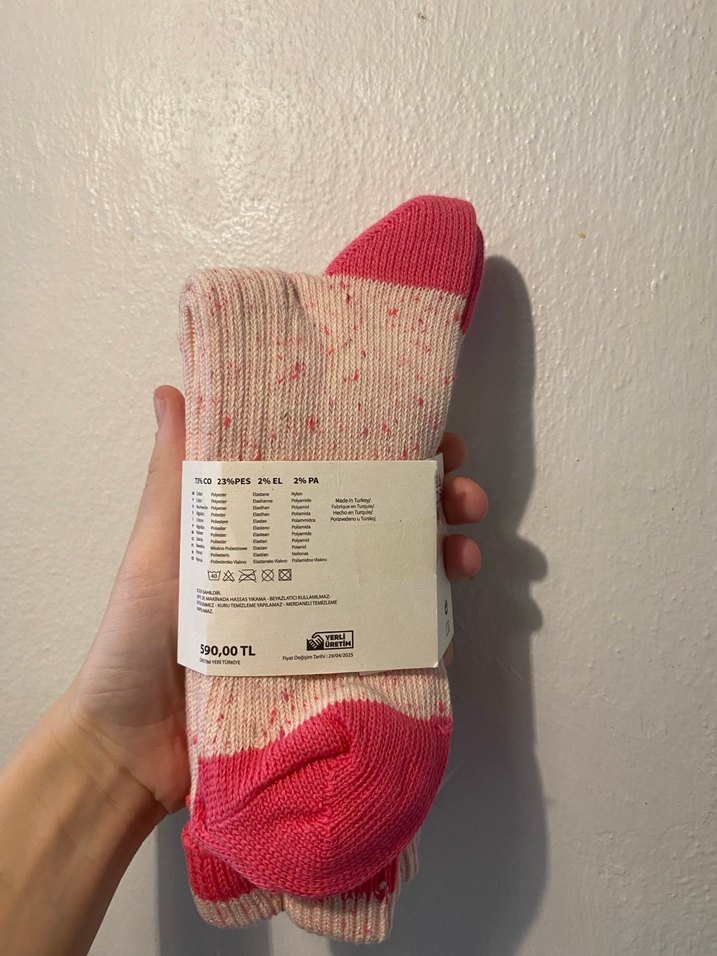 ZARA Pembe Bağlama Desenli Kalın Çorap - Görsel 3